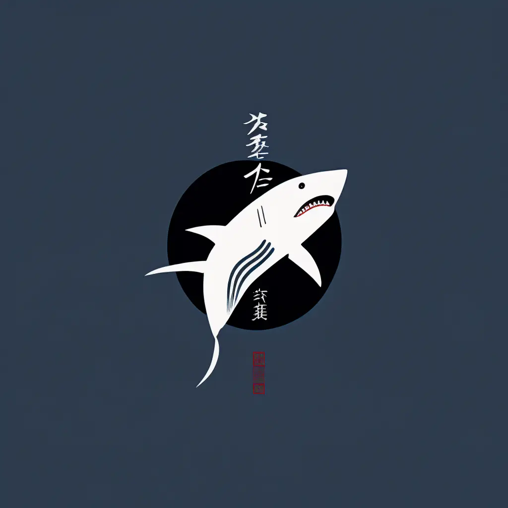 logo of a shark, minimal, style of japanese book cover